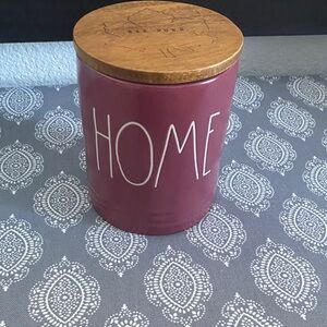 Rae Dunn Maroon/Burgandy Home Canister with Wooden Lid